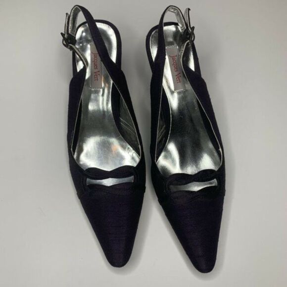 Jacques Vert Dark Purple Pointed Toe Slingback Kitten Heels Shoes - Picture 4 of 10